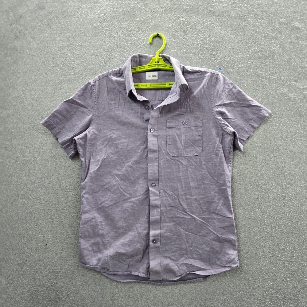 Travis Mathew Men Button Up Shirt S Purple Striped Golf Logo Short Sleeve